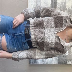Small plaid/beige colored crop jacket